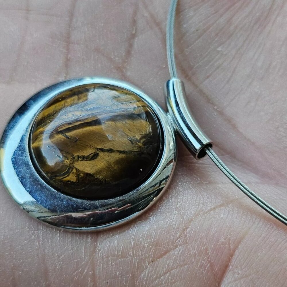 Vintage Necklace Silver Tone Wired Round Pendant Fashion Necklace Jewelry - Picture 3 of 11